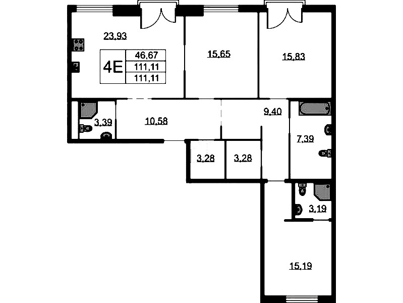 3-комнатная квартира 111.11 м², 2/9 эт., ЖК «Бакунина 33»